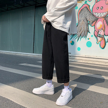 Cotton Wide-leg Jeans Men's Fashion Casual Solid Color Retro Jeans Men Streetwear Loose Hip-hop Straight Denim Pants Mens M-2XL aidase-shop